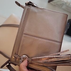 BRIGHTON Leather  Crossbody Purse with Built-in Wallet, Goldtone Leather